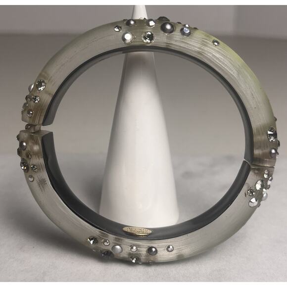 Alexis Bittar Sage Green Assorted Crystal Dust Lucite Hinged Magnetic Bracelet